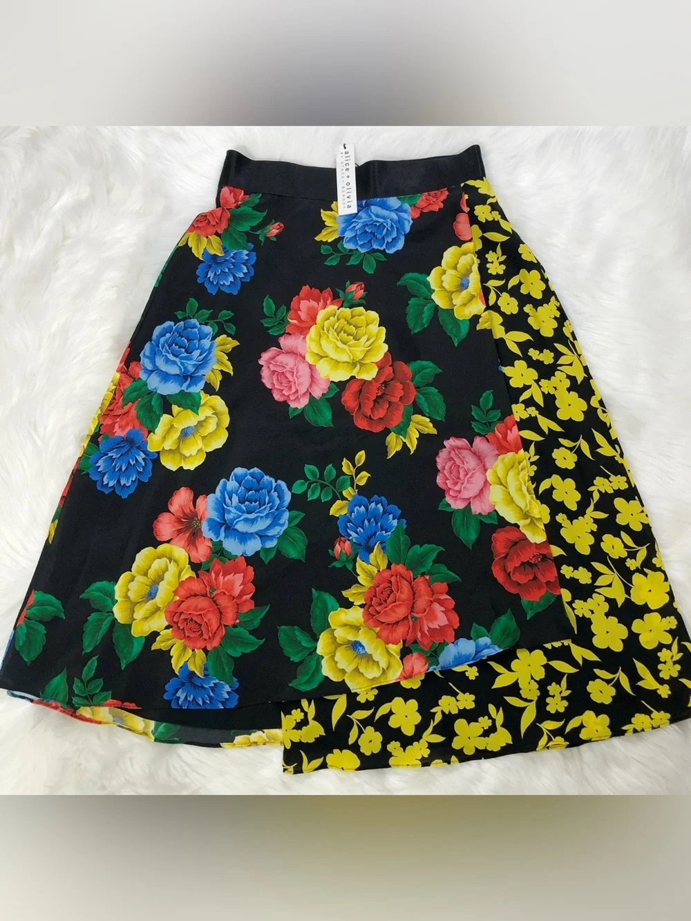 NWT $395 Alice + Olivia Nanette Silk Wrap Midi Floral Skirt